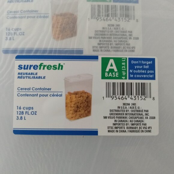 Surefresh Reusable Cereal Container - Set of 4 - Picture 3 of 3